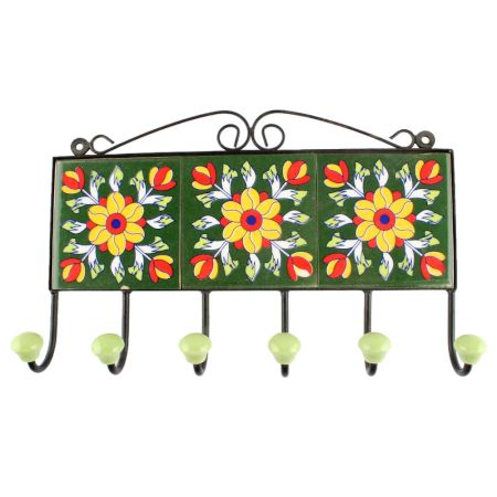 Forest Green Flower Ceramic Tile Hook